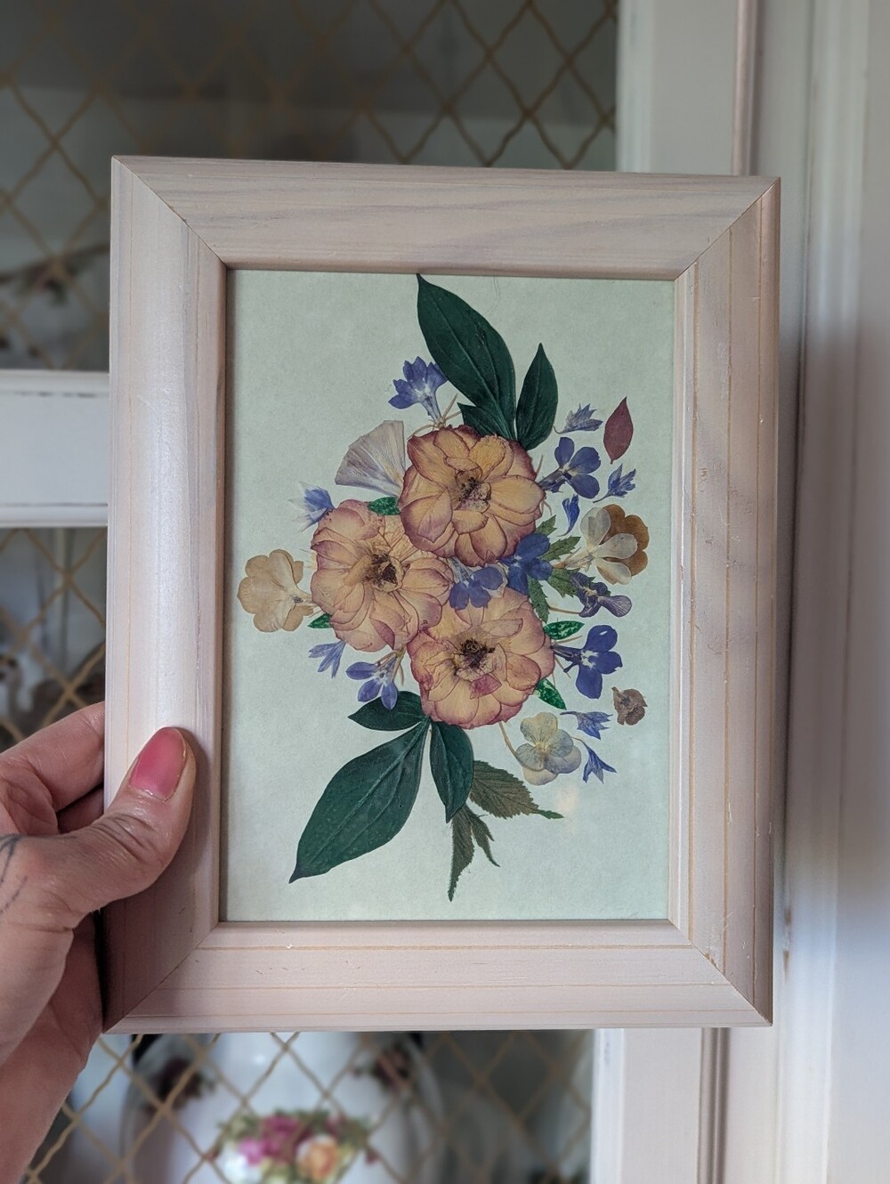 VTG 90s Handmade Floral Pressed Flower Art Cottagecore Wall Art Whimsical Fairy